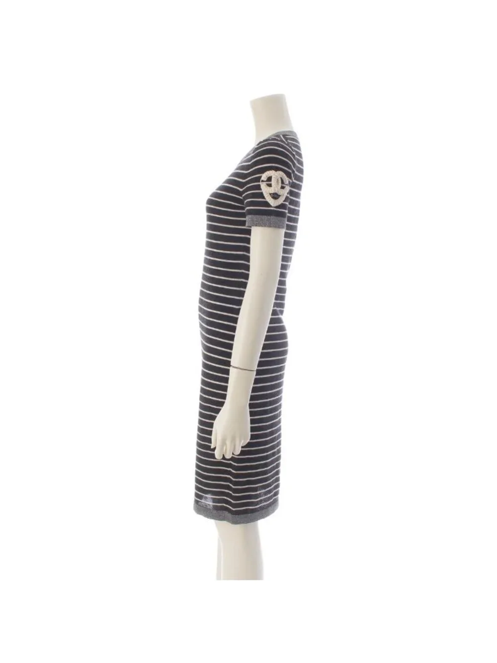 Chanel 09c Cashmere Silk Sleeve CC Logo Design Short Long Knit Dress Silver